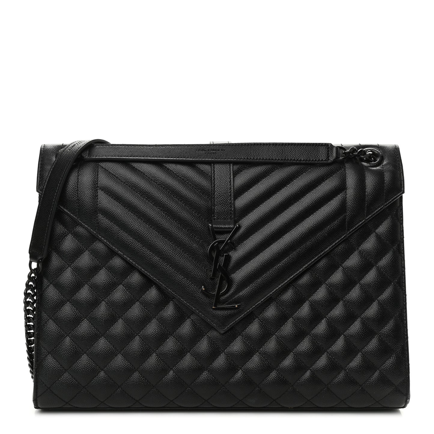Grain De Poudre Textured Mixed Matelasse Large Triquilt Monogram Monochrome Satchel Black