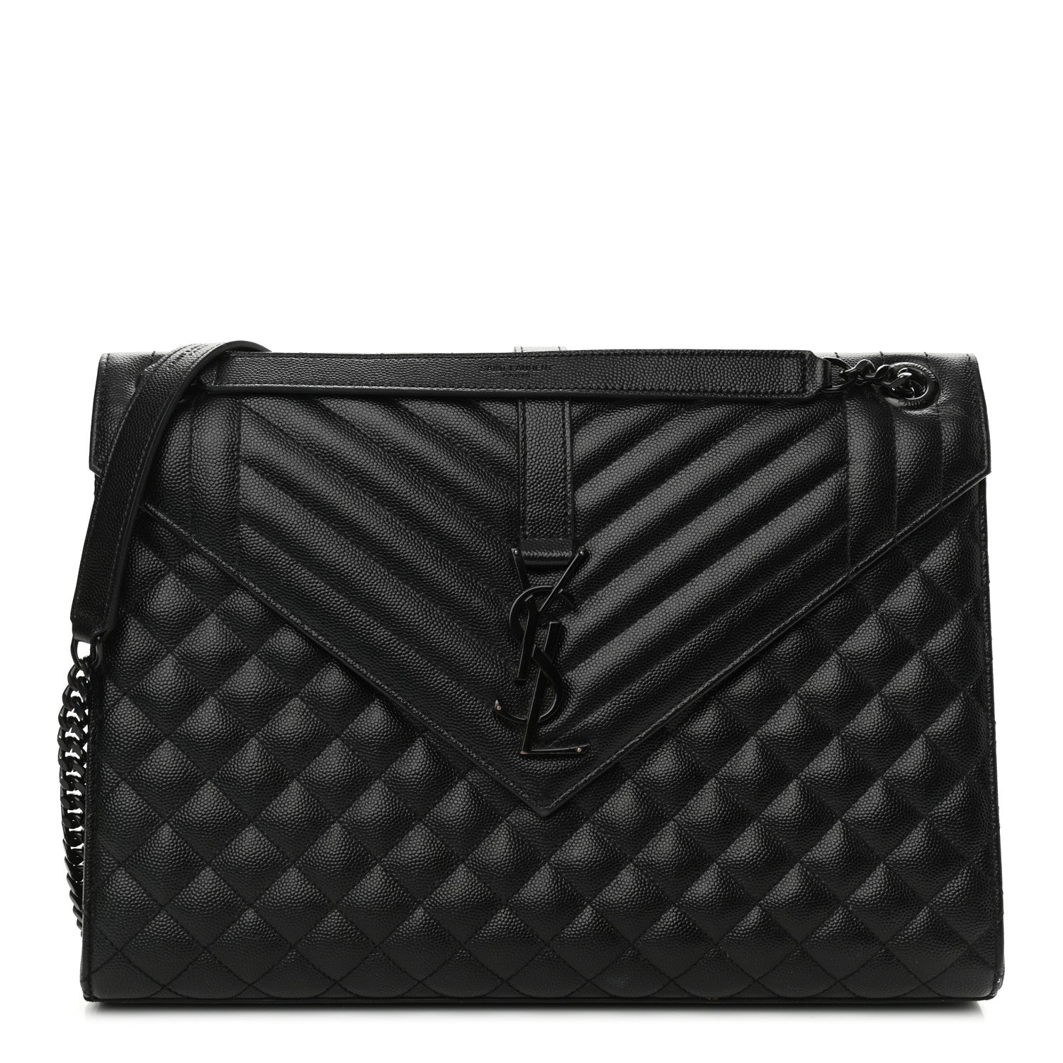 Saint Laurent Grain De Poudre Textured Mixed Matelasse Large Triquilt Monogram Monochrome Satchel Black 1 of 14