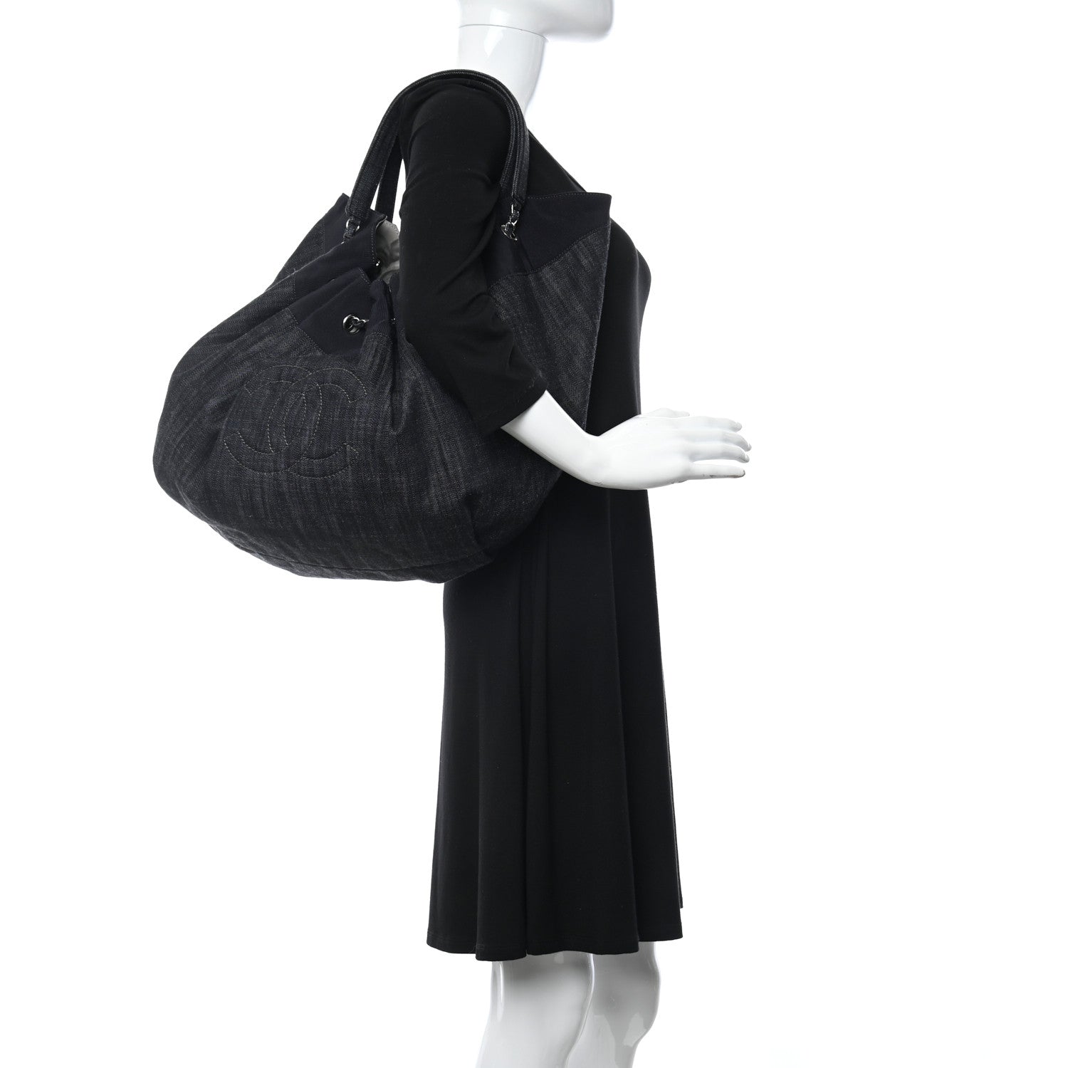 Chanel Denim Stretch Large CC Spirit Cabas Tote Blue 2 of 14