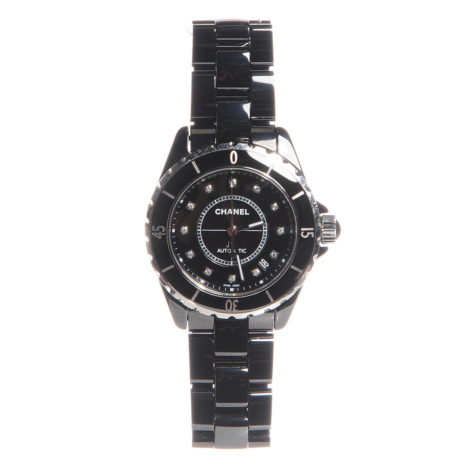 Chanel Stainless Steel Ceramic Diamond 38mm J12 Automatic Watch Black 3 of 6