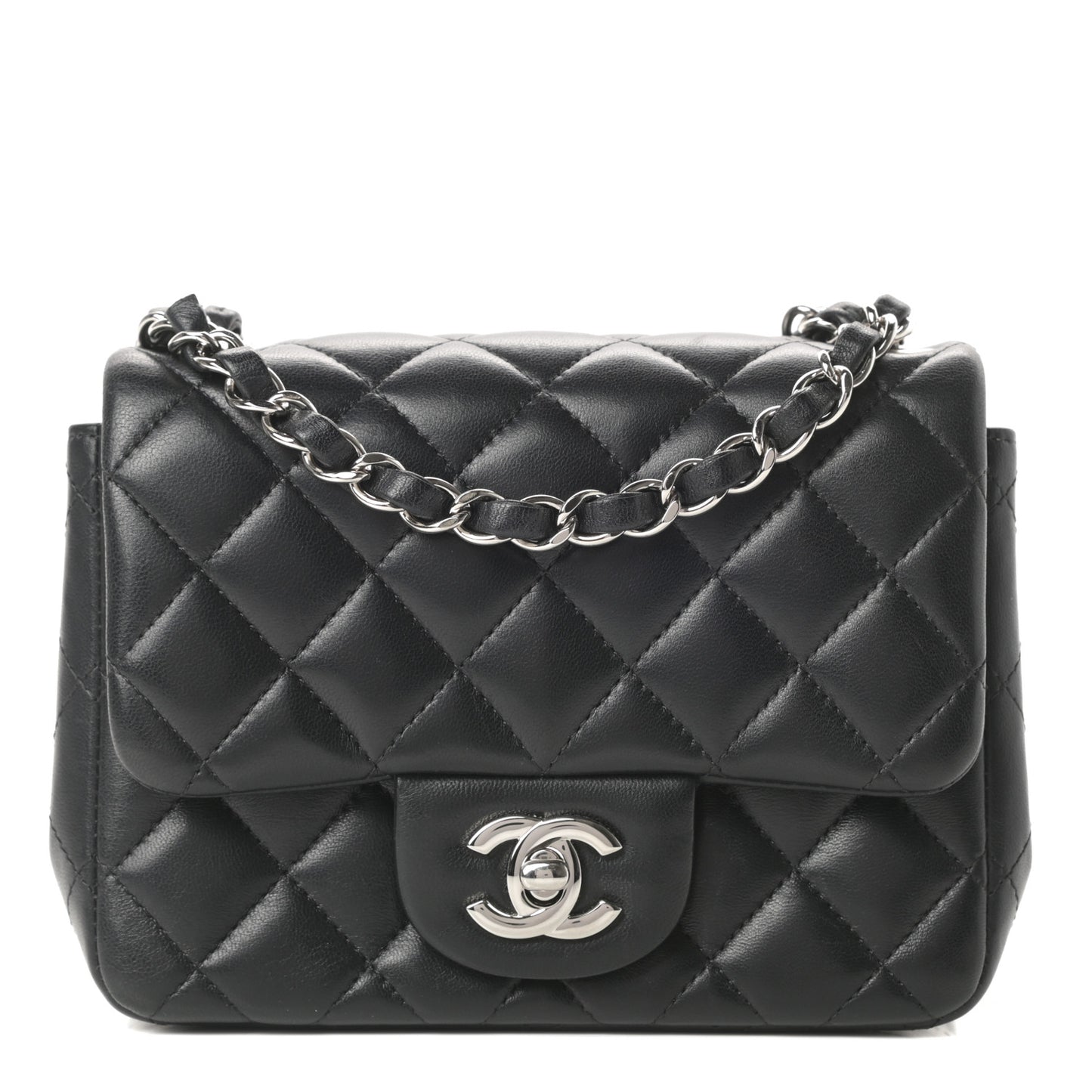 Lambskin Quilted Mini Square Flap Black