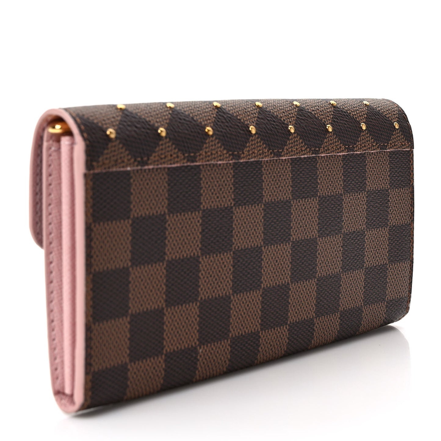 Damier Ebene Studded Sarah Wallet NM Rose Ballerine