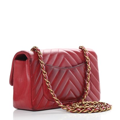 Chanel Lambskin Chevron Quilted Mini Rectangular Flap Red 3 of 20
