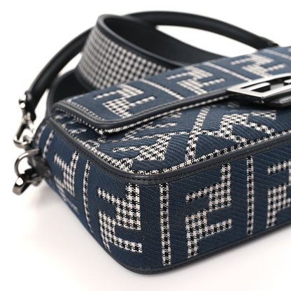 Fendi Wool Vitello King Houndstooth FF Embroidered Baguette Grigio Anthracite 8 of 9