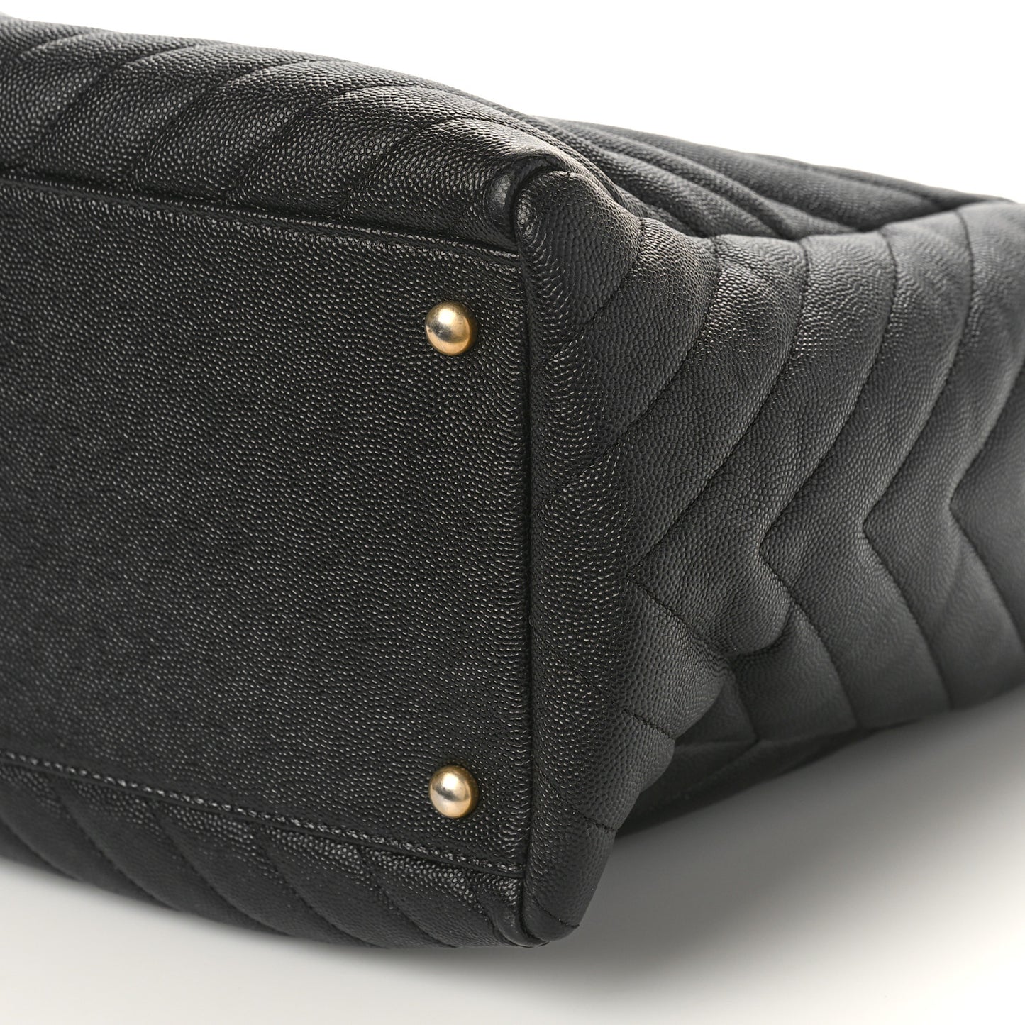 Caviar Chevron Quilted Coco Handle Shopping Tote Black