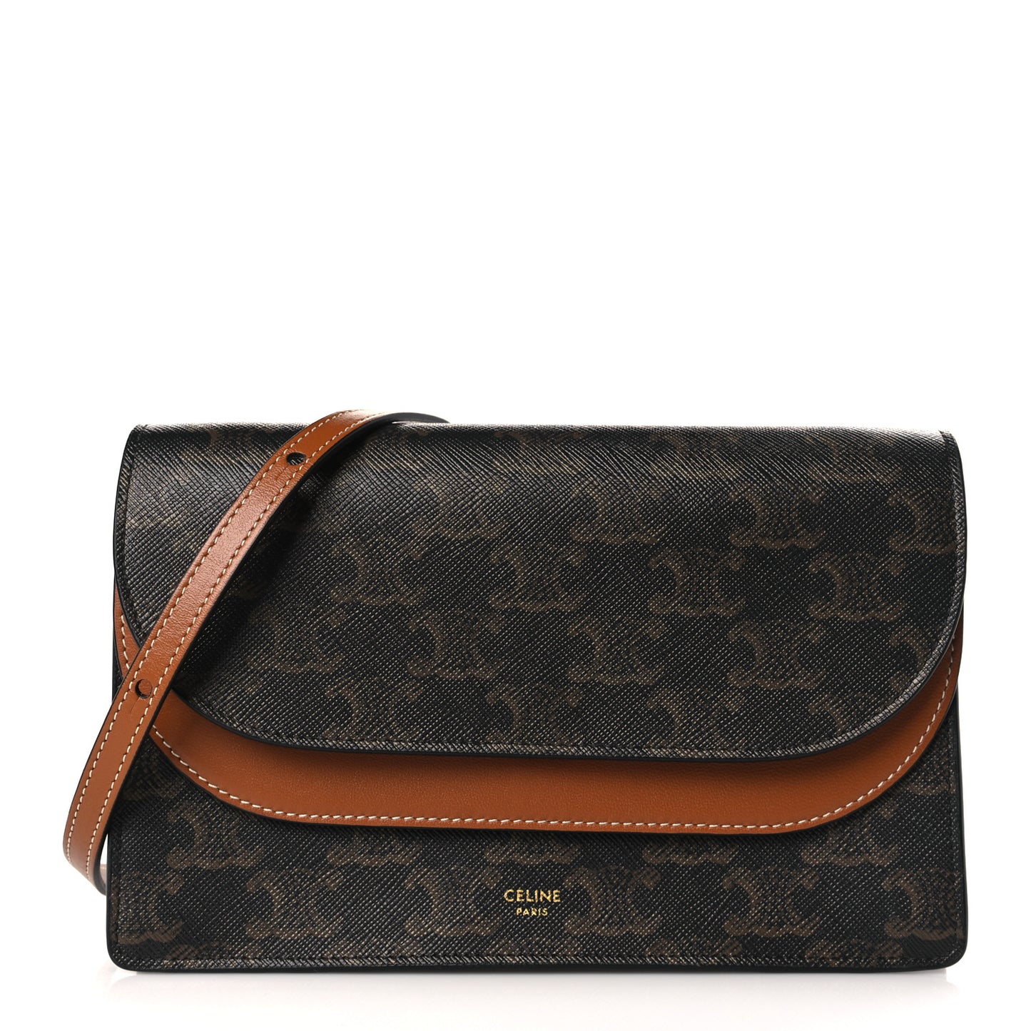 Triomphe Canvas Lambskin Wallet On Strap Tan