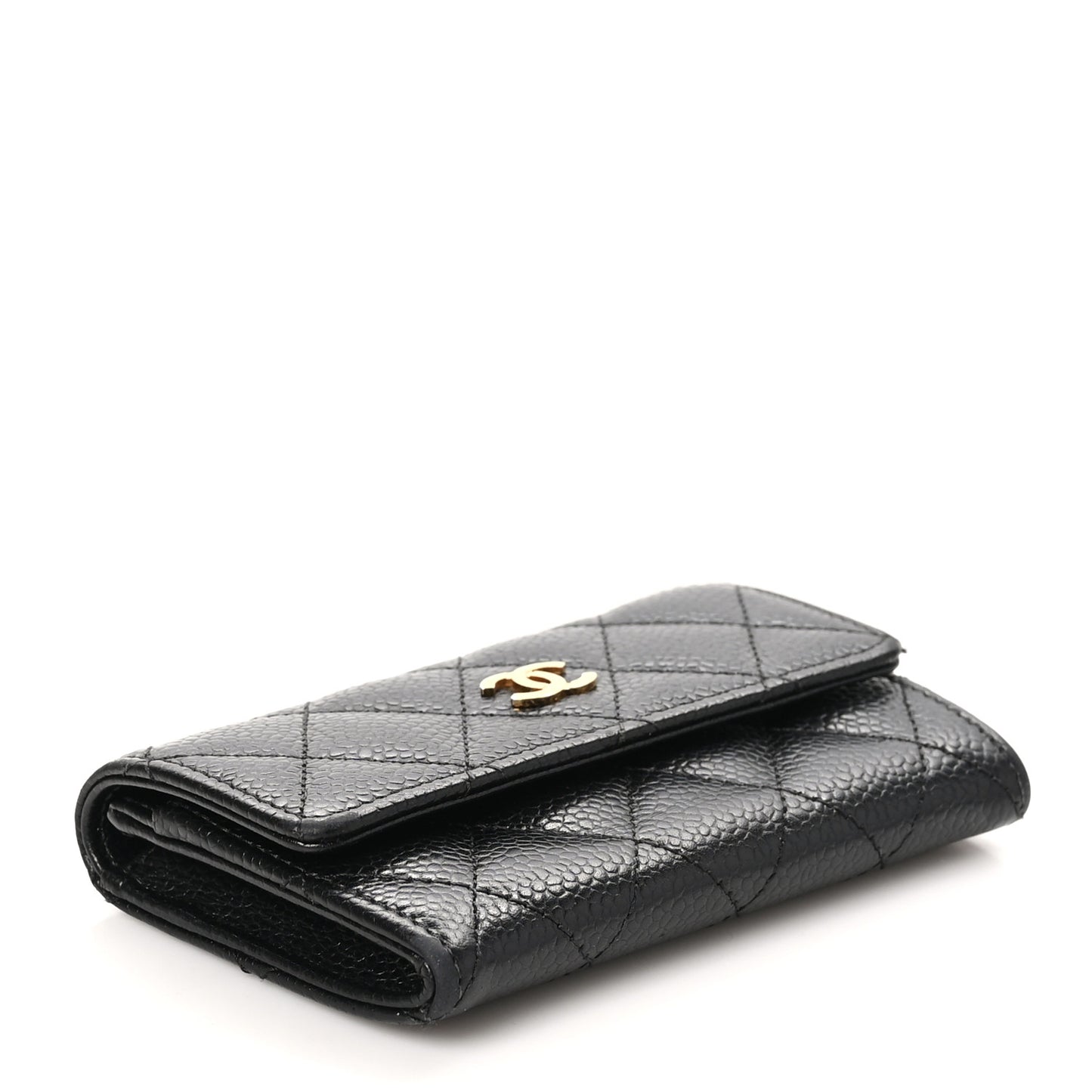 Caviar Quilted Flap Card Holder Wallet Black
