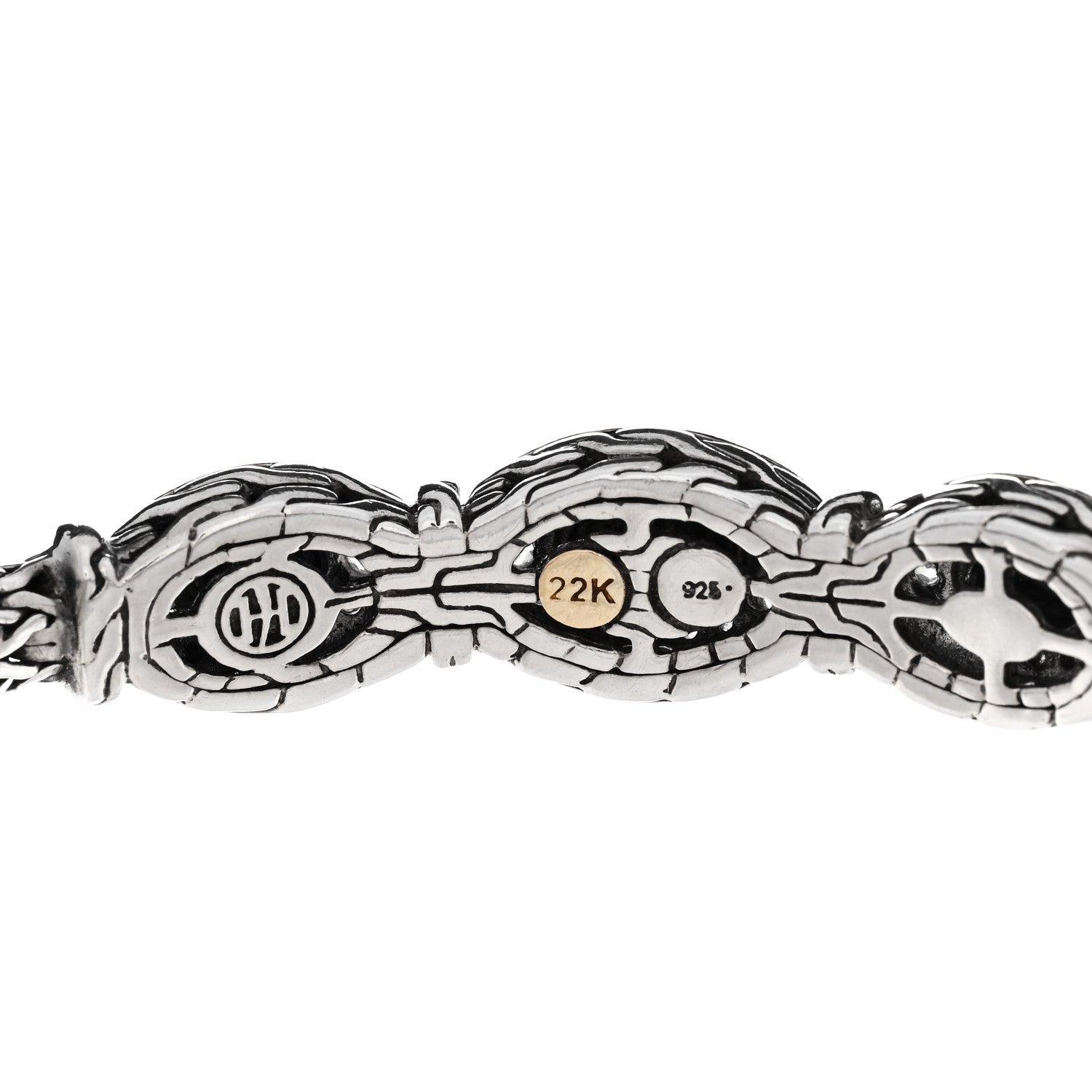 John Hardy Sterling Silver 22K Yellow Gold White Topaz Hammered Station Bracelet 3 of 3