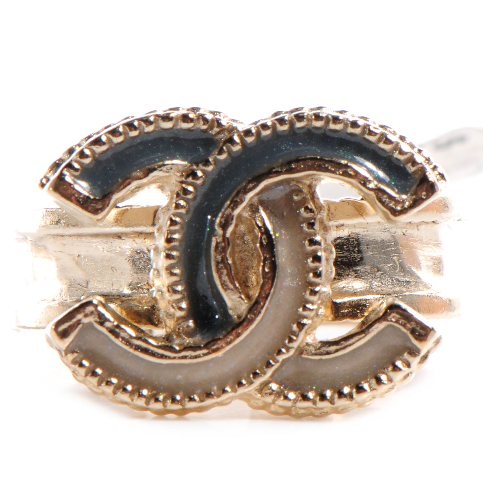 Chanel Glitter Enamel CC Ring 7 Gold 3 of 6