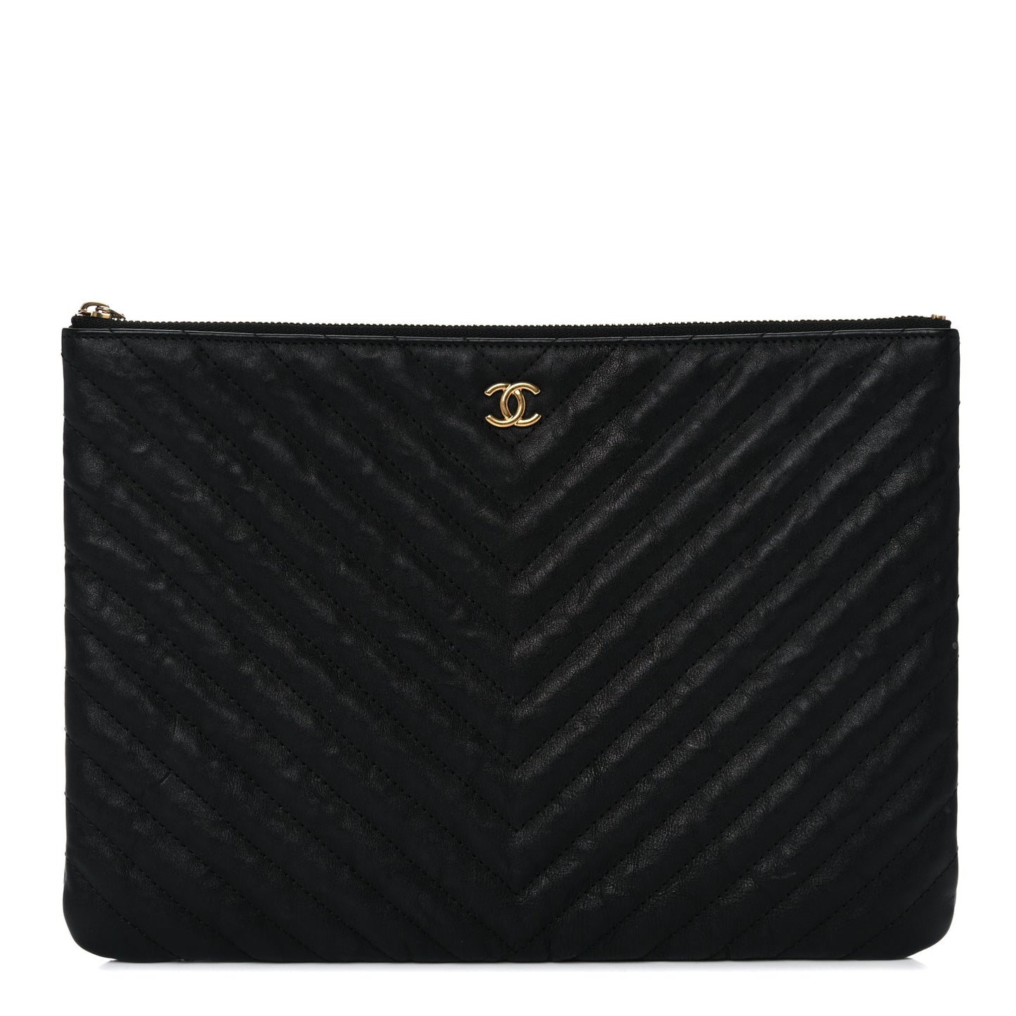 Aged Calfskin Chevron Quilted Medium Cosmetic Case Black