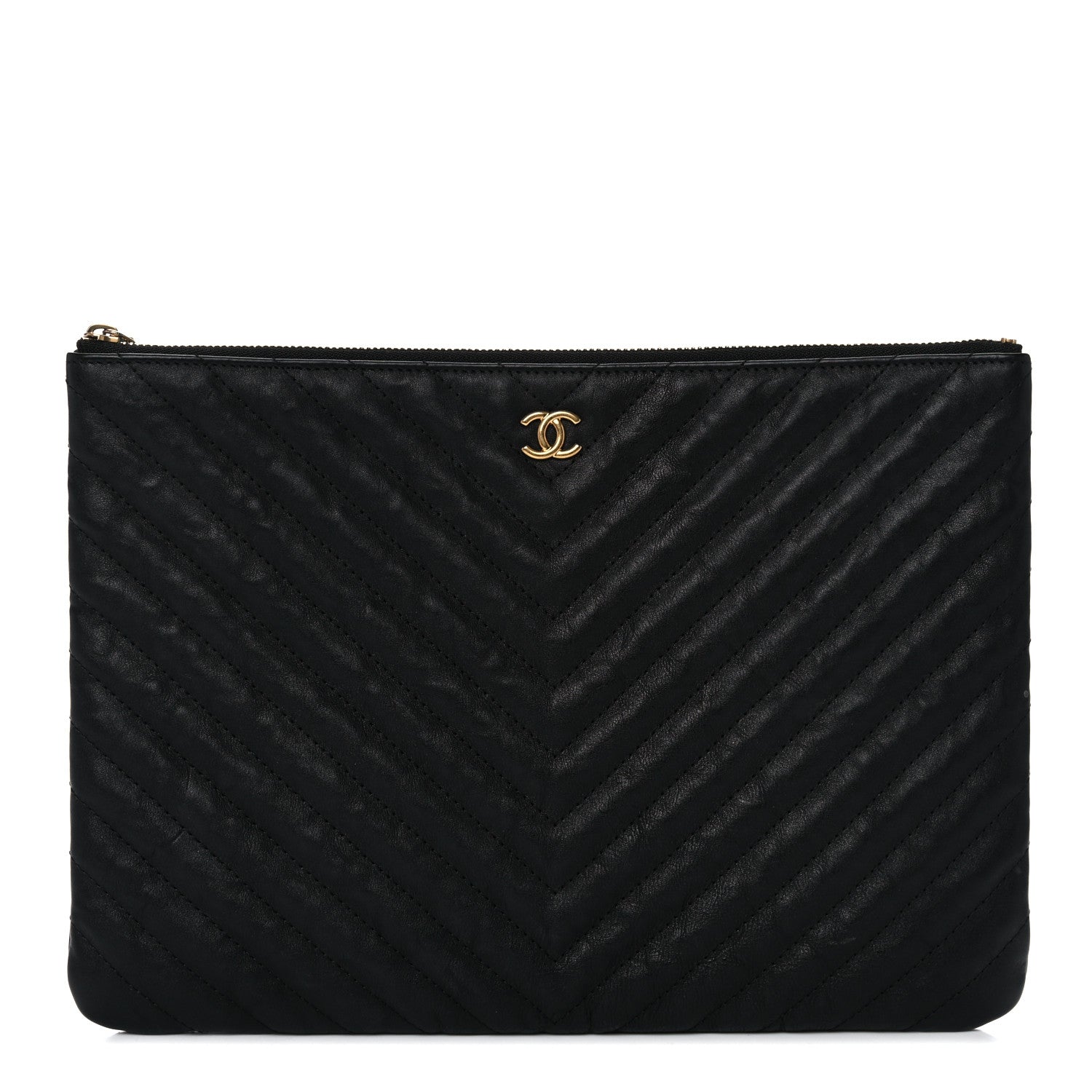 Chanel Aged Calfskin Chevron Quilted Medium Cosmetic Case Black 1 of 13
