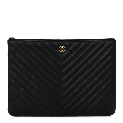 Chanel Aged Calfskin Chevron Quilted Medium Cosmetic Case Black 1 of 13