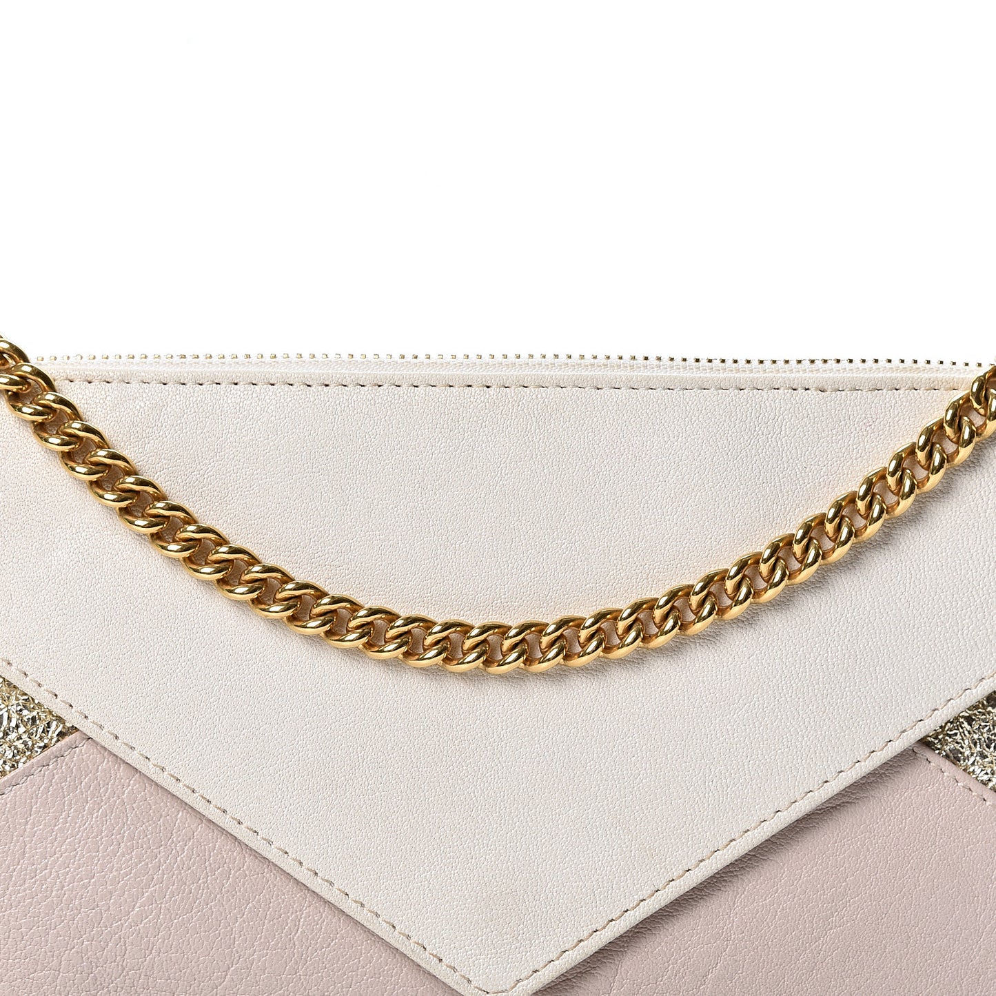 Metallic Calfskin Patchwork Chain Wallet White Pink