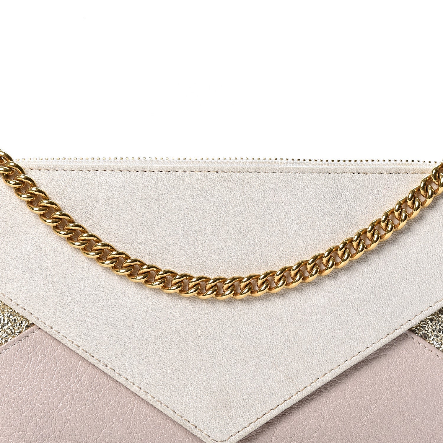 Chloe Metallic Calfskin Patchwork Chain Wallet White Pink 6 of 9