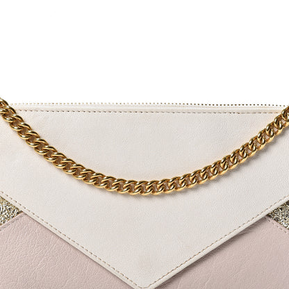 Chloe Metallic Calfskin Patchwork Chain Wallet White Pink 6 of 9