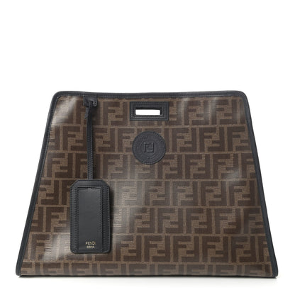 Fendi Glazed Fabric Vitello Century FF 1974 Stamp Patch Medium Peekaboo Defender Cover Mogano Panna Black 1 of 4
