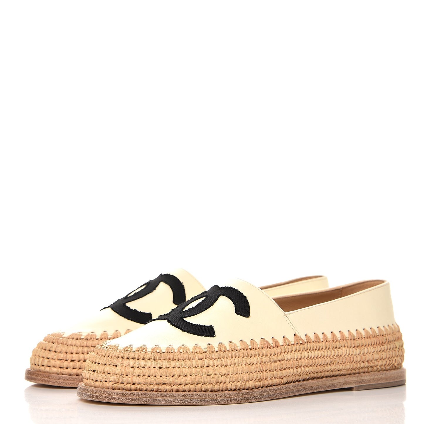 Lambskin Grosgrain CC Espadrilles 35 Ivory Black