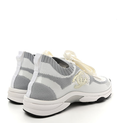 Chanel Mesh Fabric Womens CC Sneakers 36.5 White Grey 4 of 9