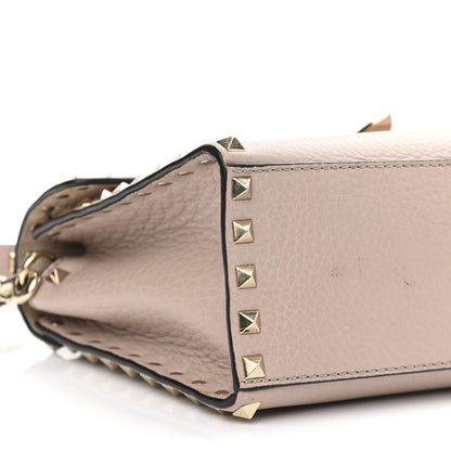 Valentino Garavani Pebbled Calfskin Small Rockstud Single Handle Flap Bag Poudre 9 of 14