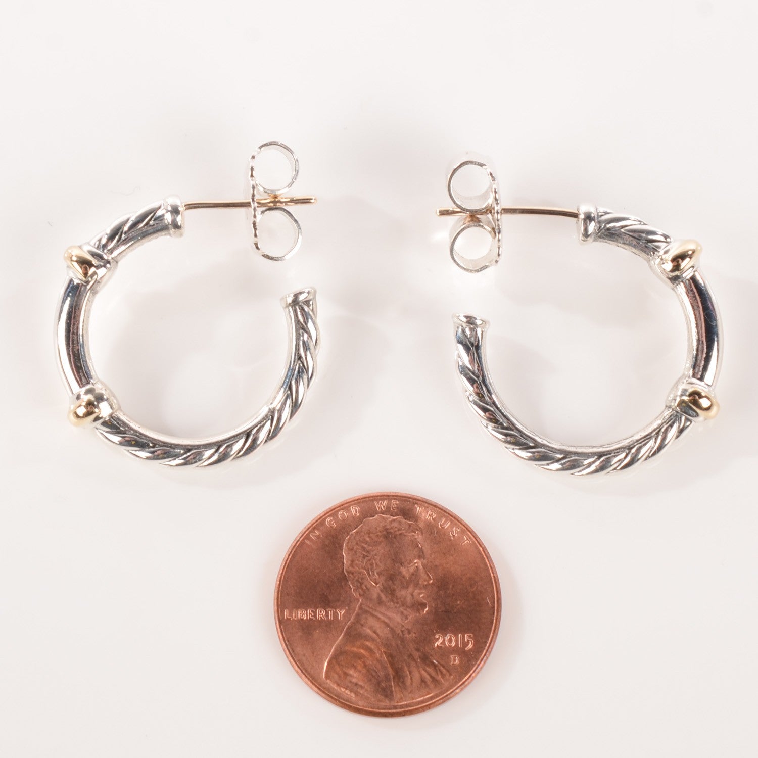 David Yurman Sterling Silver Pave Diamond Small Metro Hoop Earrings 2 of 6