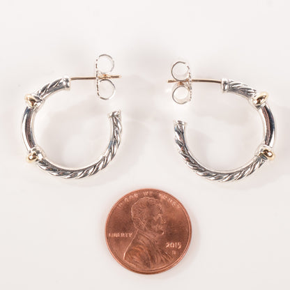 David Yurman Sterling Silver Pave Diamond Small Metro Hoop Earrings 2 of 6