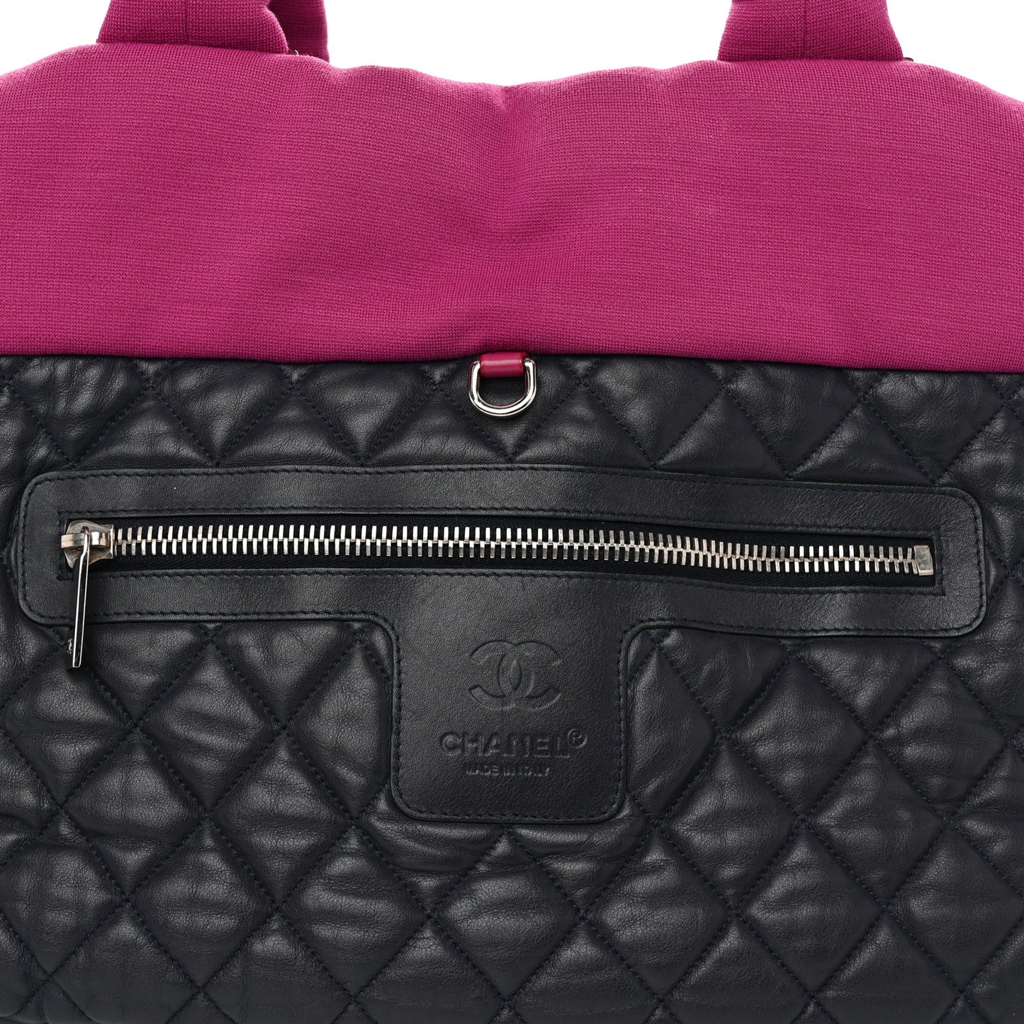 Lambskin Jersey Quilted Medium Coco Cocoon Reversible Tote Navy Fuchsia
