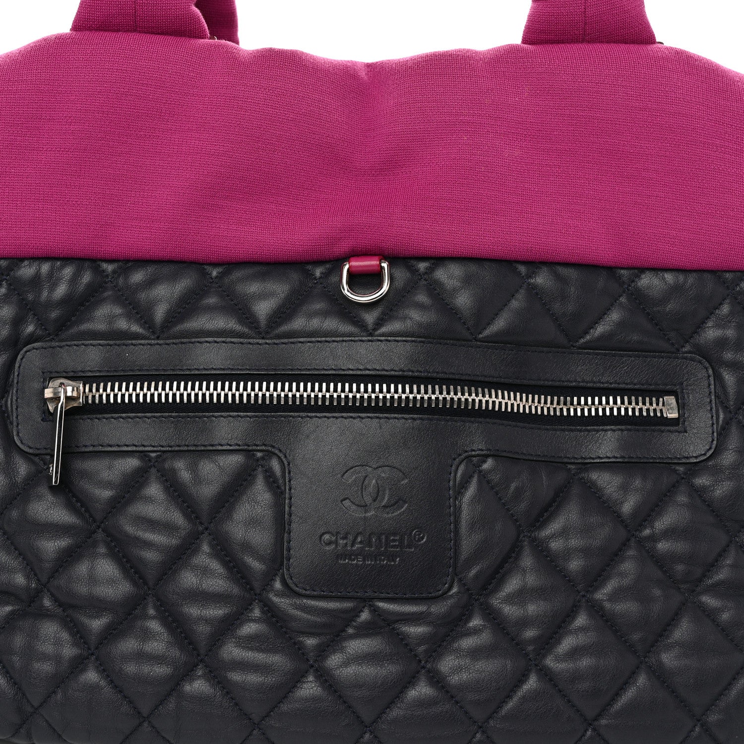 Chanel Lambskin Jersey Quilted Medium Coco Cocoon Reversible Tote Navy Fuchsia 11 of 19