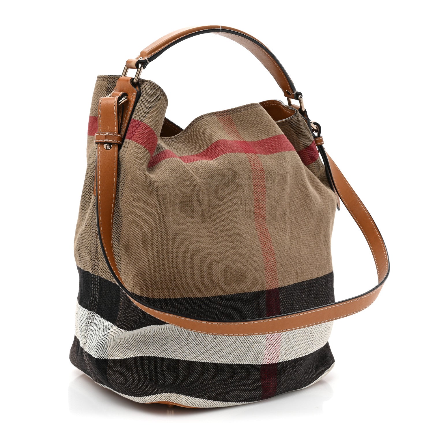 Burberry Canvas Mega Check Medium Ashby Hobo Saddle Brown 3 of 16