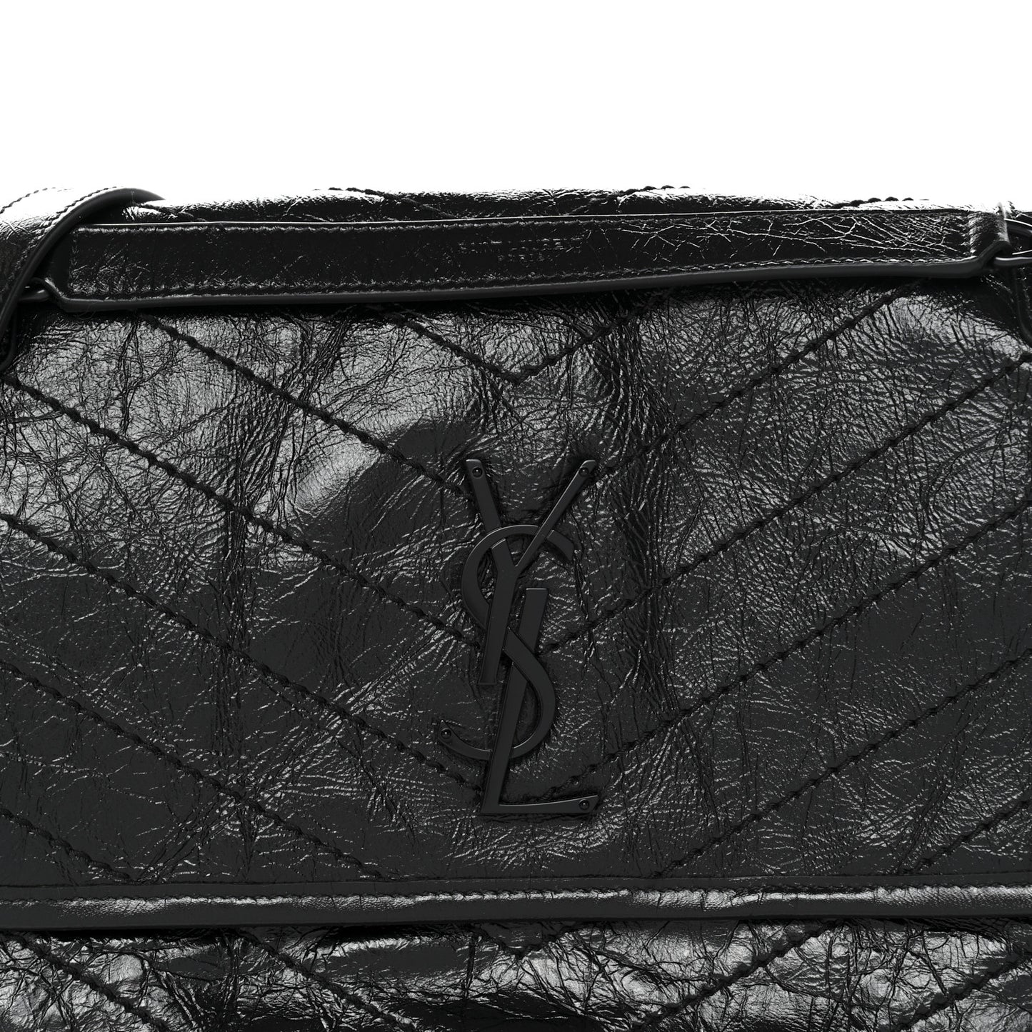 Crinkled Calfskin Matelasse Monogram Medium Niki Chain Satchel Black