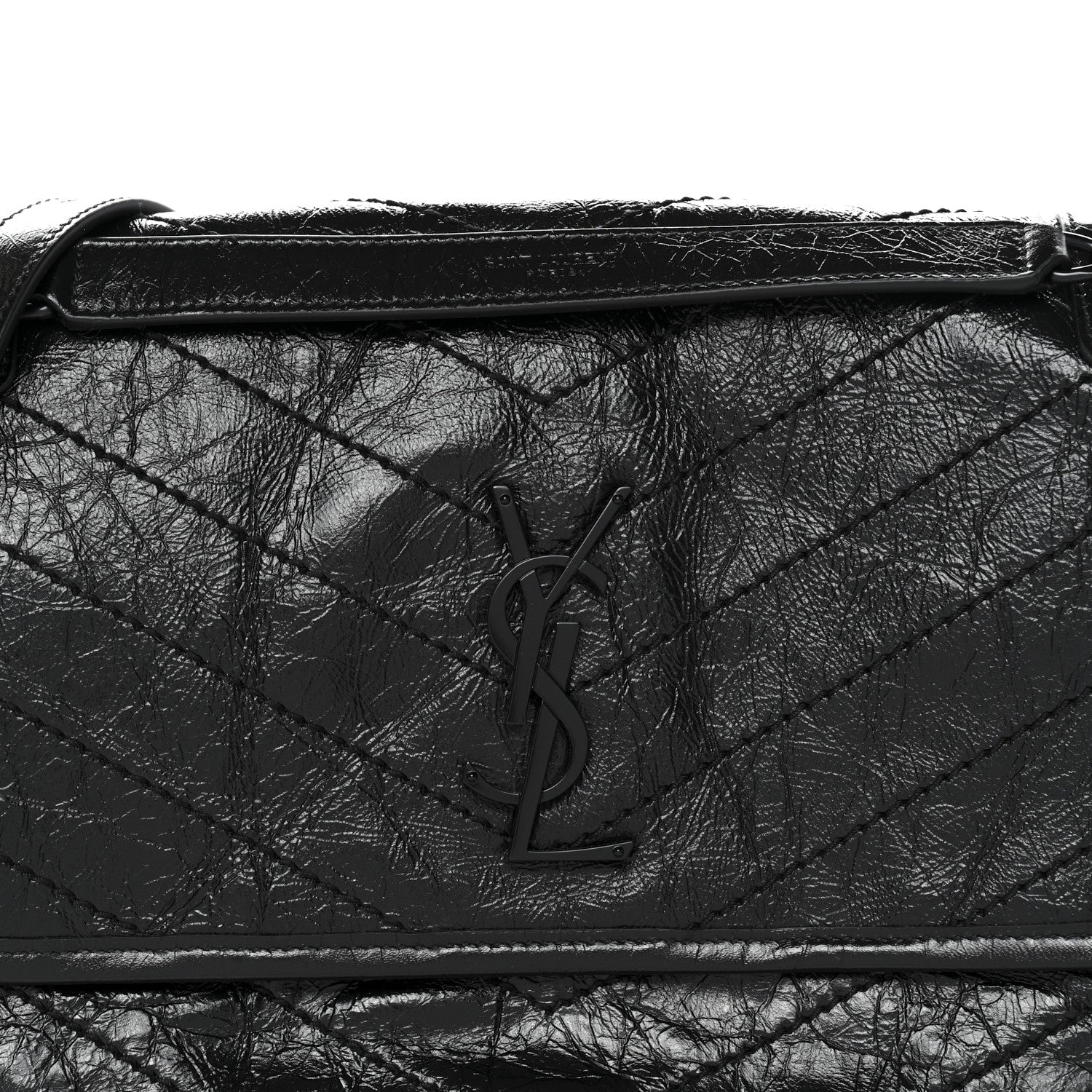 Saint Laurent Crinkled Calfskin Matelasse Monogram Medium Niki Chain Satchel Black 8 of 10
