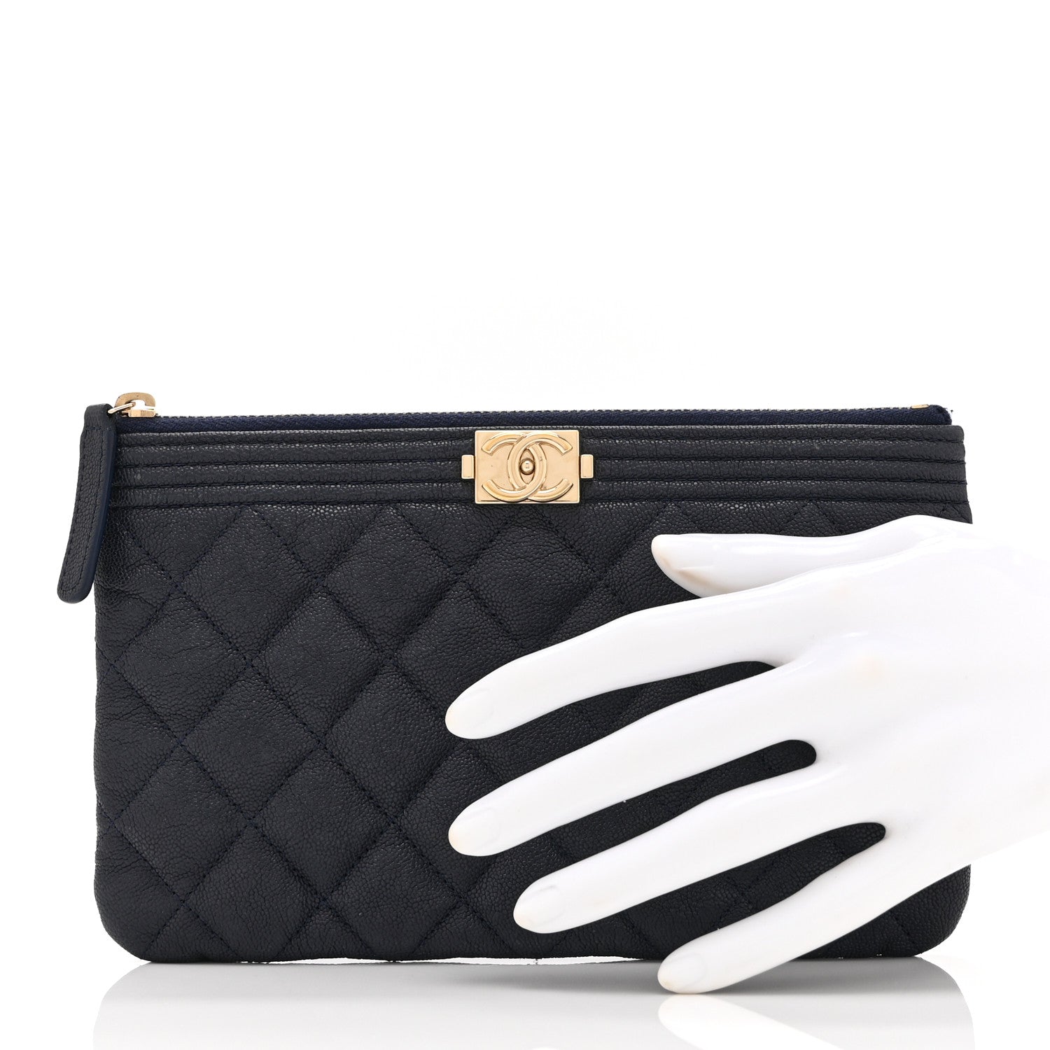 Chanel Caviar Quilted Small Zipped Boy Pouch Navy Blue 2 of 10