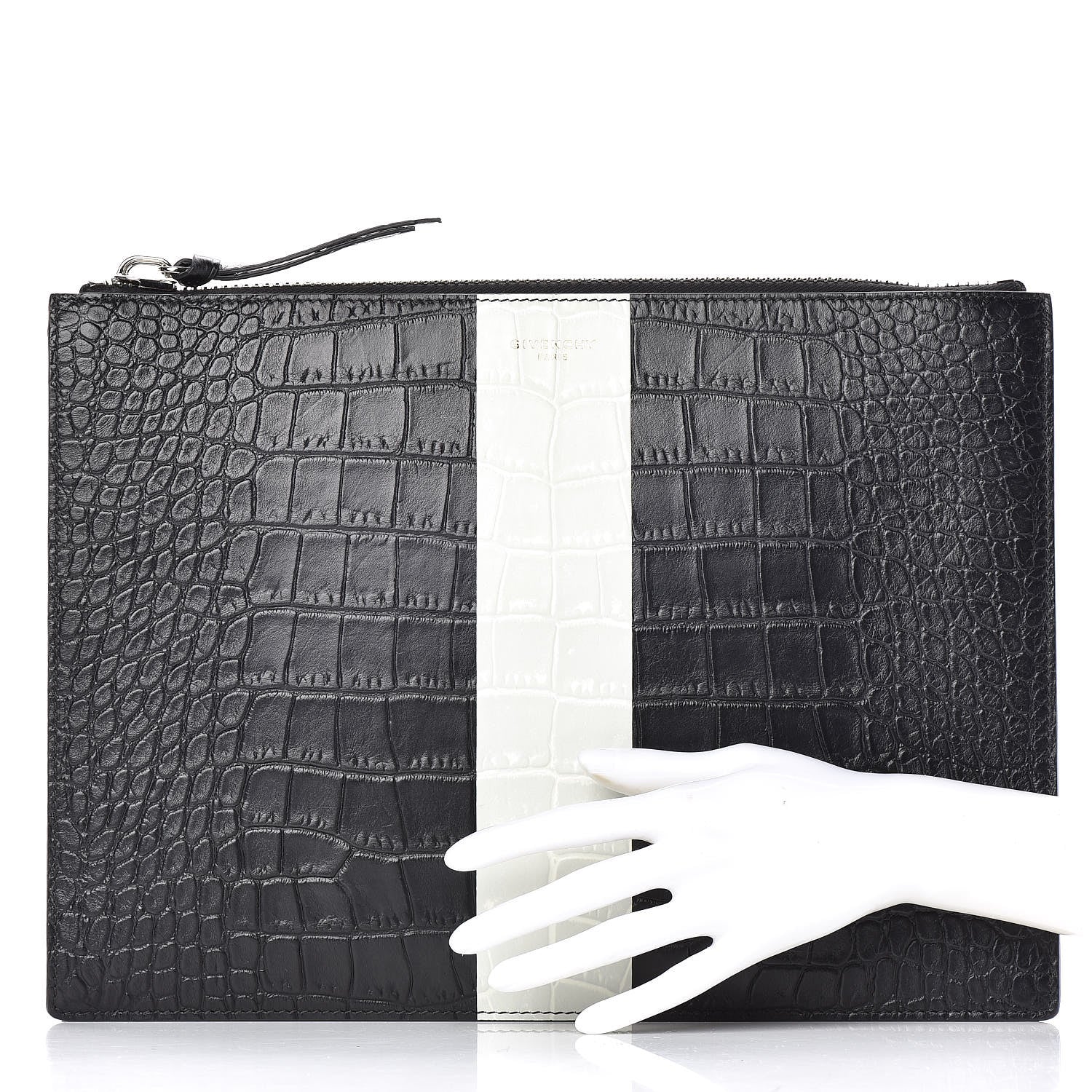 Givenchy Calfskin Crocodile Embossed Document Holder Black White 2 of 7