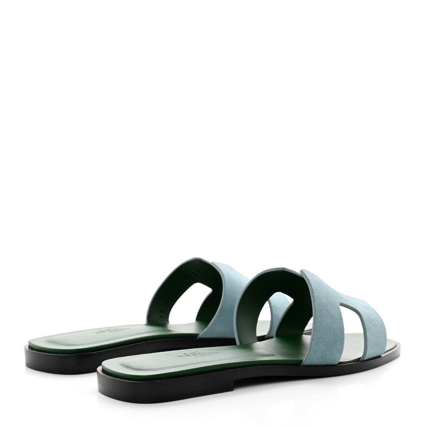 Hermes Suede Goatskin Oran Sandals 37 Vert D’eau Vert Anglais 4 of 9