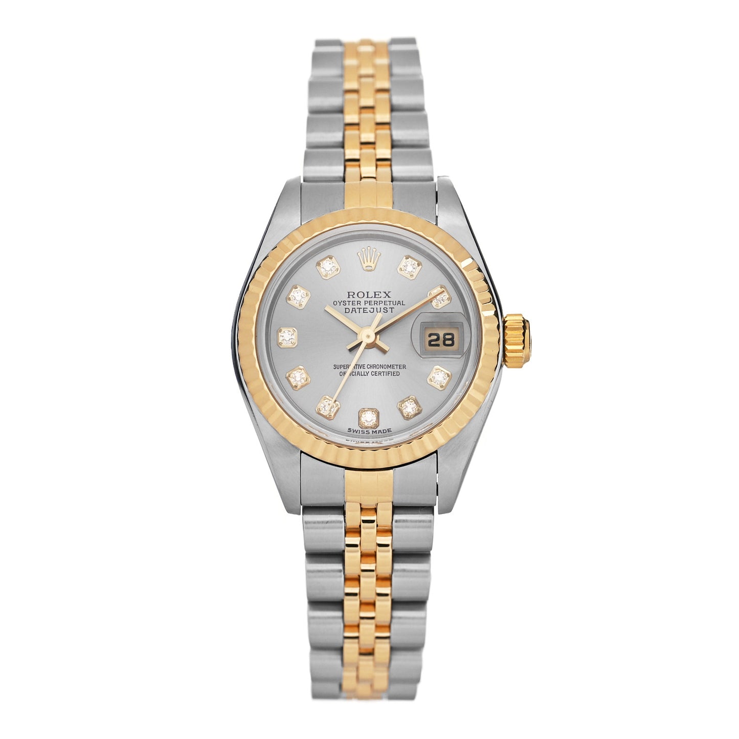 Stainless Steel 18K Yellow Gold Diamond 26mm Oyster Perpetual Datejust Watch Silver 79173