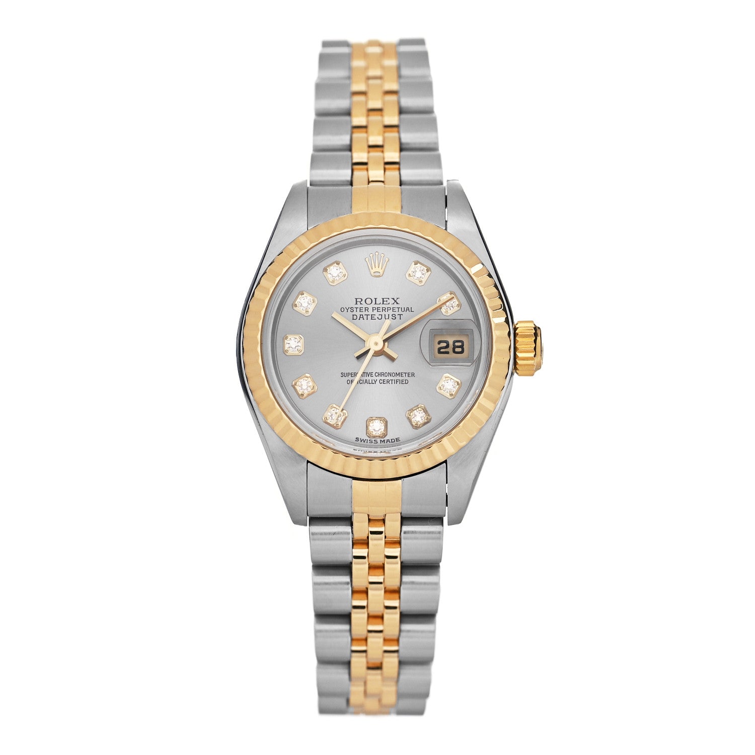 Rolex Stainless Steel 18K Yellow Gold Diamond 26mm Oyster Perpetual Datejust Watch Silver 79173 1 of 4