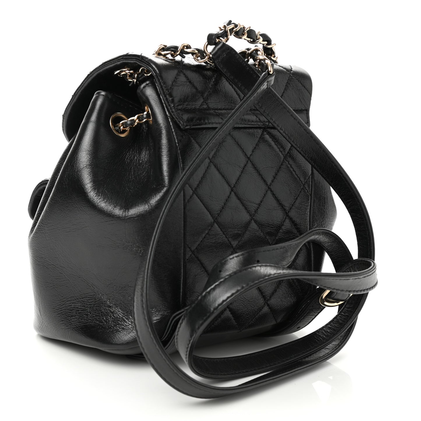 Glazed Aged Calfskin Quilted Small Duma Drawstring Backpack Black