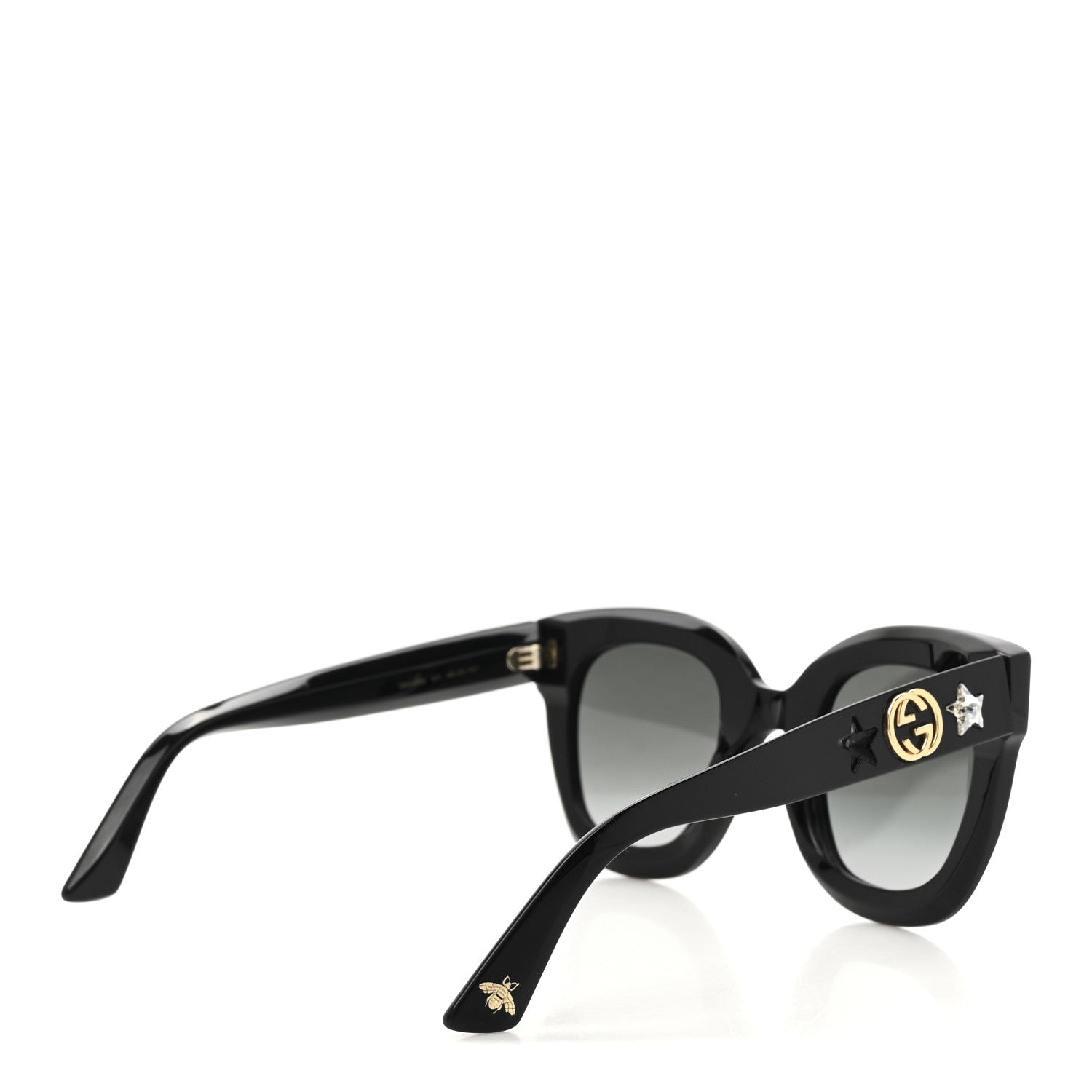 Gucci Acetate Crystal Star Round Frame Sunglasses GG0208S Black Black 4 of 8