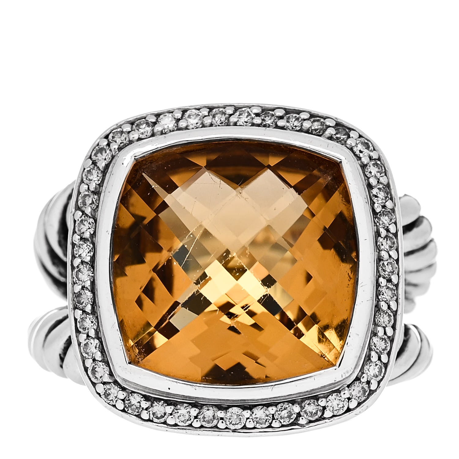 David Yurman Sterling Silver Diamond Citrine 14mm Albion Ring 54 7 1 of 5