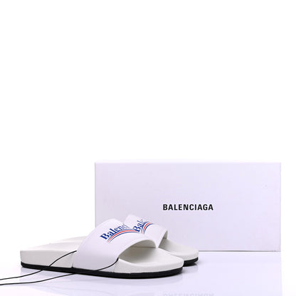 Balenciaga Nappa Political Campaign Logo Womens Pool Slide Sandals 39 White 8 of 8