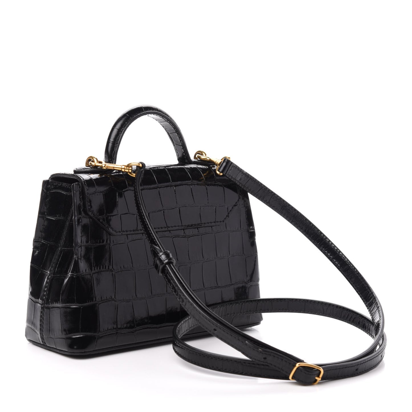 Shiny Croc Calfskin Embossed Micro Seaton Black