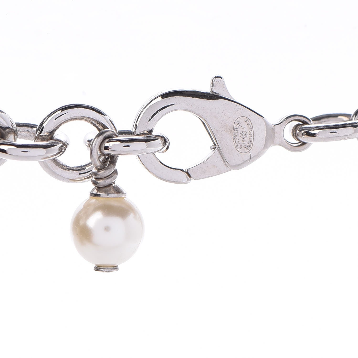 Chanel Crystal Pearl CC Long Necklace Silver 4 of 5