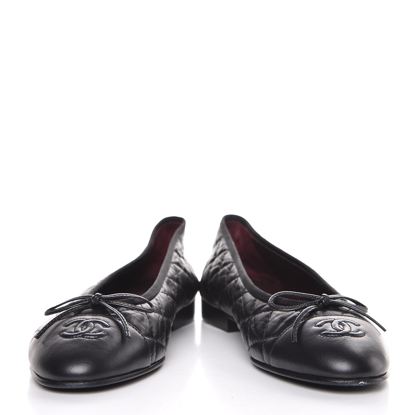 Aged Calfskin Quilted CC Cap Toe Ballerina Flats 38 Black