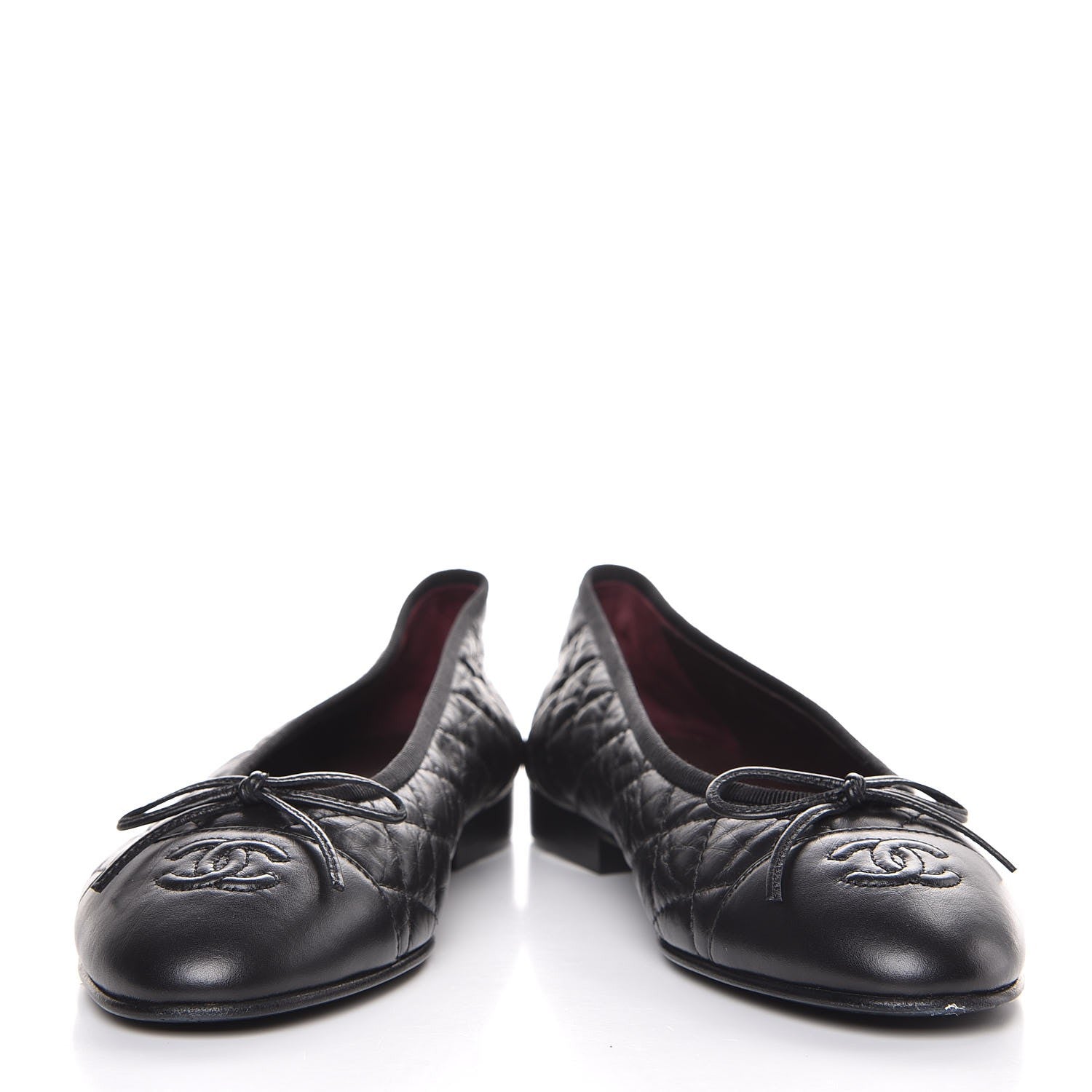 Chanel Aged Calfskin Quilted CC Cap Toe Ballerina Flats 38 Black 5 of 12