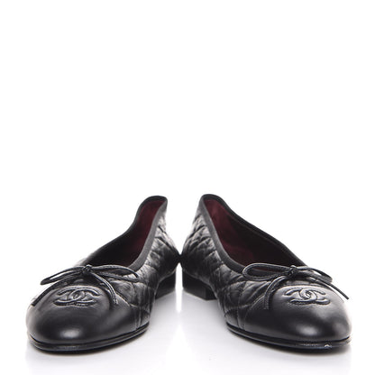 Chanel Aged Calfskin Quilted CC Cap Toe Ballerina Flats 38 Black 5 of 12