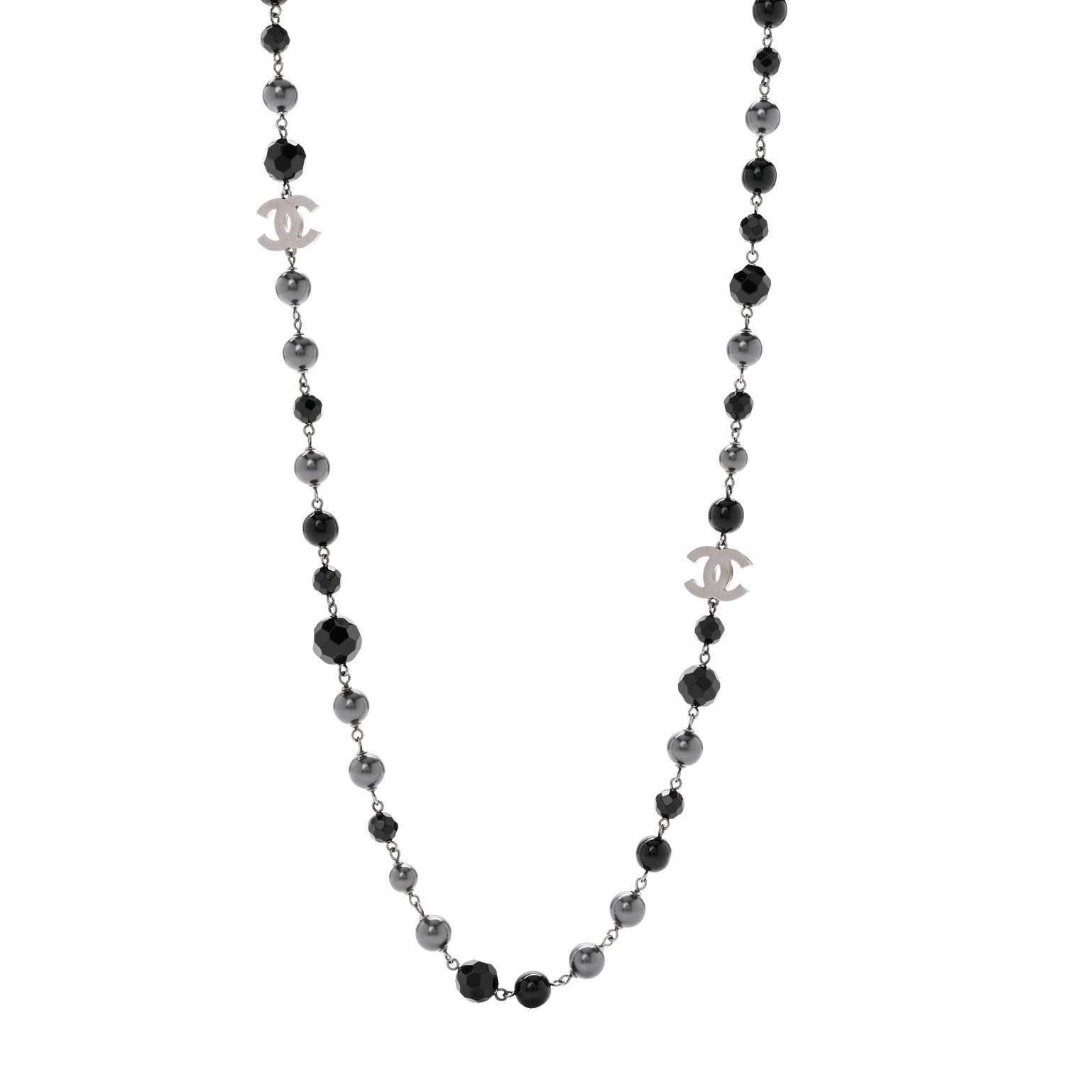 Chanel Ruthenium Pearl Beaded CC Long Necklace Black 1 of 6