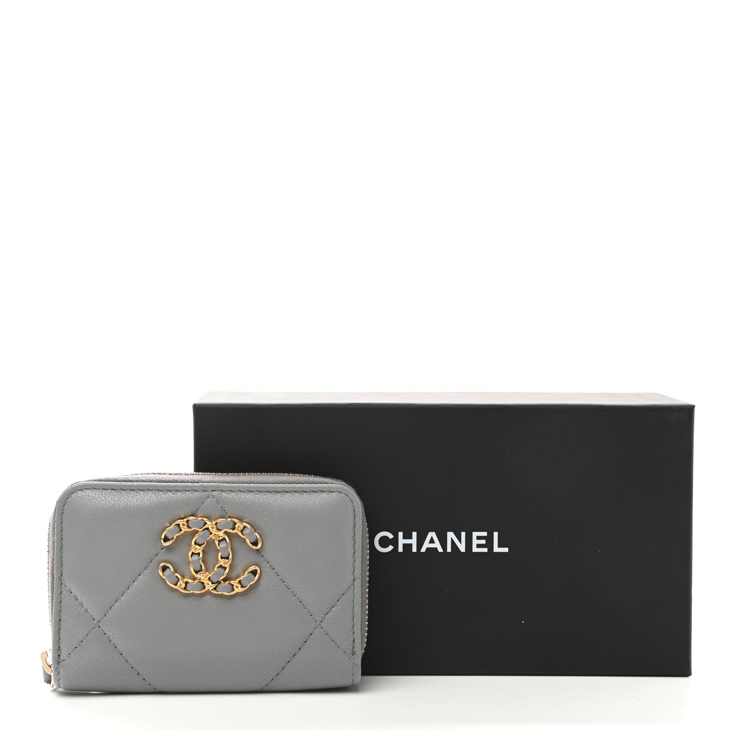 Chanel Lambskin Quilted Chanel 19 Zip Around Coin Purse Wallet Grey 8 of 8