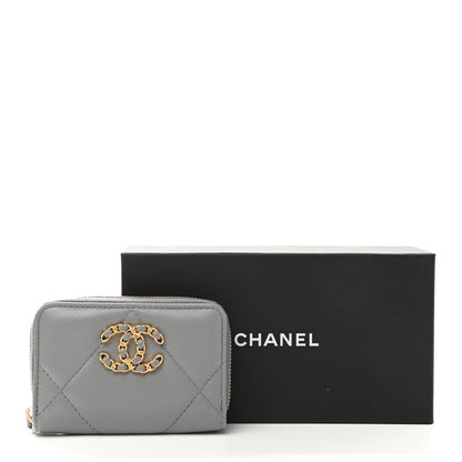 Chanel Lambskin Quilted Chanel 19 Zip Around Coin Purse Wallet Grey 8 of 8