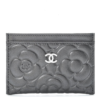 Chanel Goatskin Camellia Embossed Card Holder Anthracite 1 of 9