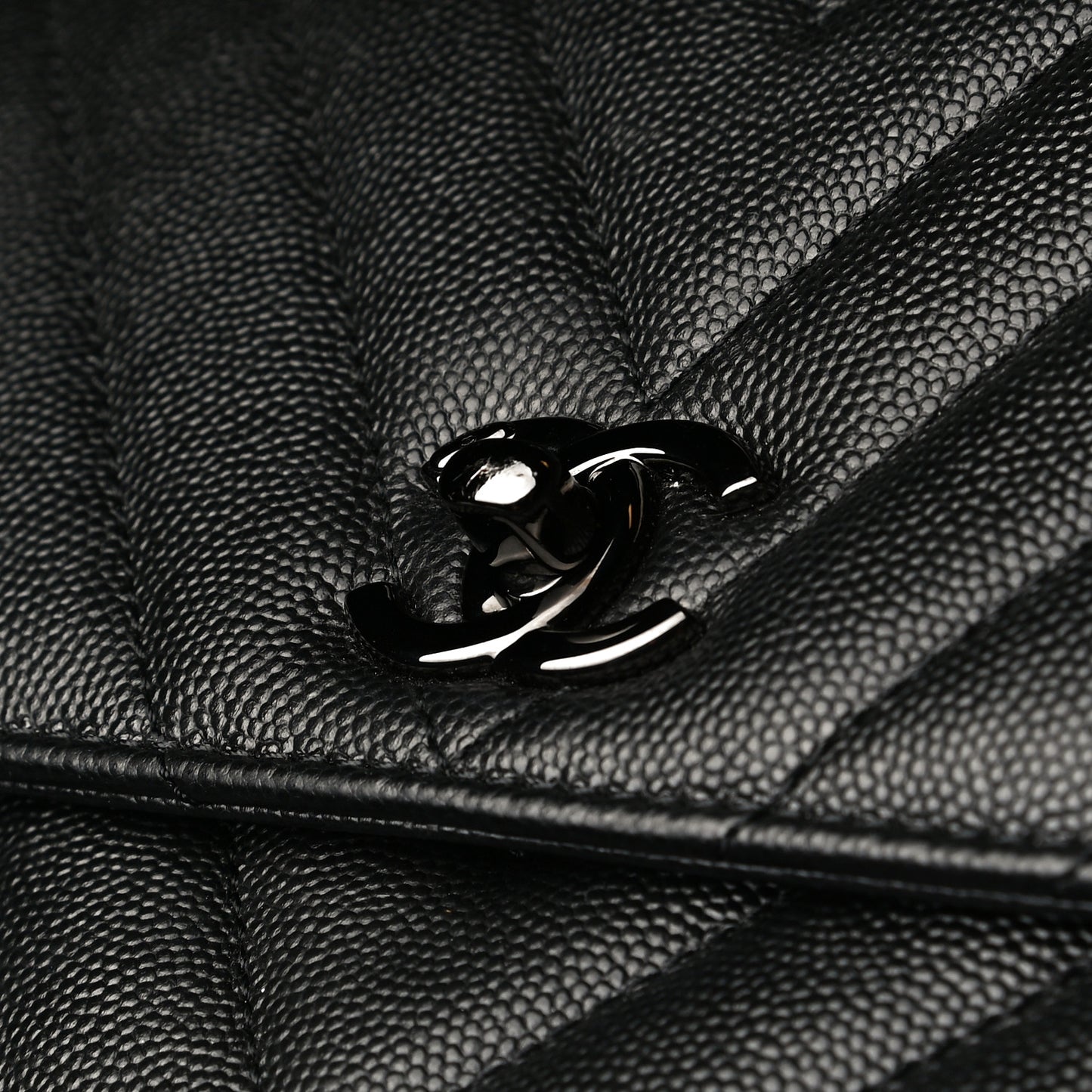 Caviar Chevron Quilted Mini Coco Handle Flap So Black