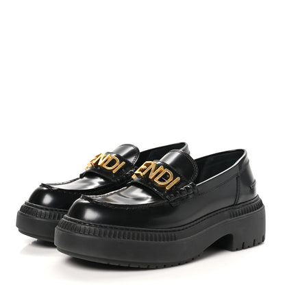 Fendi Vitello Abrasivato Fendigraphy 50mm Loafers 38.5 Black 3 of 12